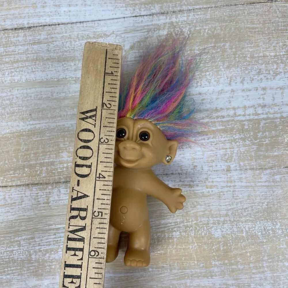 Vintage Troll Rainbow Doll with Jewel Ear,  Bright of America, 4.5”